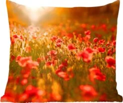 Sierkussen - Gloed Over De Klaprozen In Het Veld - Multicolor - 45 Cm X 45 Cm