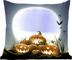 Sierkussens - Kussen - Een Illustratie Van Lachende Pompoenen Tijdens Halloween - 50x50 Cm - Kussen Van Katoen -Pillowmonkey 1200x1007 1