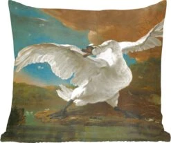 Sierkussens - Kussentjes Woonkamer - 45x45 Cm - De Bedreigde Zwaan - Schilderij Van Jan Asselijn