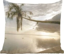 Sierkussens - Kussen - Overhangende Palmboom Op Het Strand Van Mo'orea - 40x40 Cm - Kussen Van Katoen