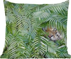 Sierkussens - Kussentjes Woonkamer - 40x40 Cm - Tijger - Bladeren - Varen