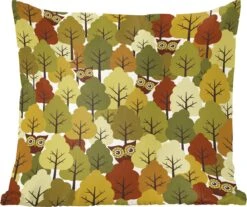 Sierkussens - Kussen - Een Illustratie Van Een Herfstachtig Bos Met Uilen - 45x45 Cm - Kussen Van Katoen