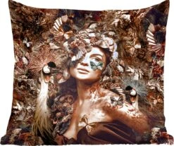 Sierkussens - Kussentjes Woonkamer - 60x60 Cm - Luxe - Vrouw - Dieren - Vlinders - Vogels