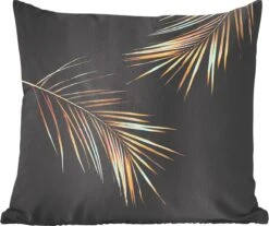 Sierkussens - Kussen - Twee Gouden Bladeren Op Een Zwarte Achtergrond - 60x60 Cm - Kussen Van Katoen