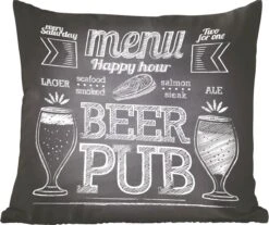Sierkussens - Kussen - Een Illustratie Van Een Bar Bord Met Krijt - 60x60 Cm - Kussen Van Katoen