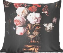 Sierkussens - Kussentjes Woonkamer - 50x50 Cm - Kat - Bloemen - Huisdier