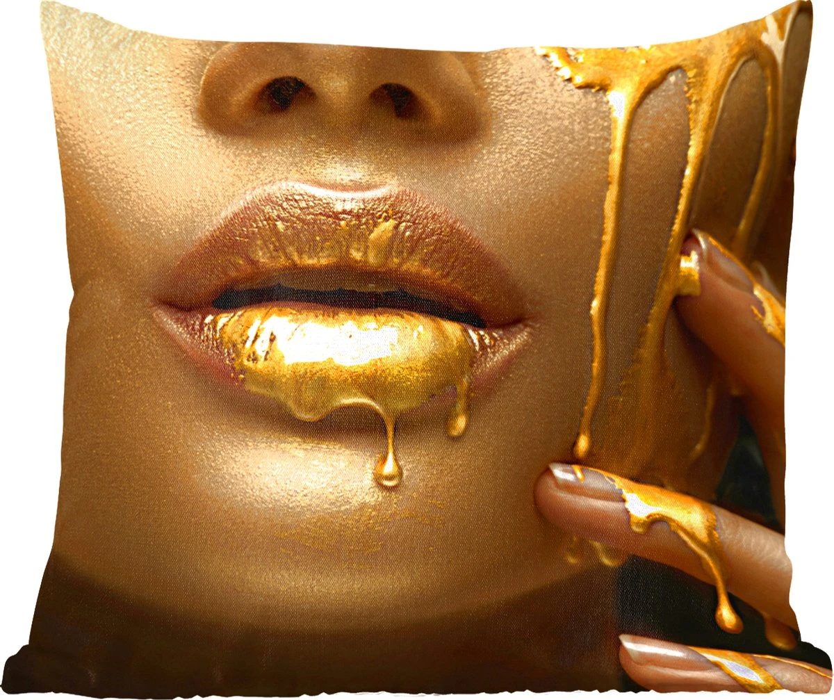 Sierkussen - Kussens Vrouw Verf - Goud - 50 Cm X 50 Cm 3 Sierkussen - Kussens Vrouw Verf - Goud - 50 Cm X 50 Cm