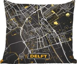 Sierkussen - Plattegrond Delft - Goud - 60 Cm X 60 Cm
