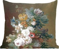 Sierkussens - Kussentjes Woonkamer - 40x40 Cm - Stilleven Met Bloemen - Schilderij Van Eelke Jelles Eelkema