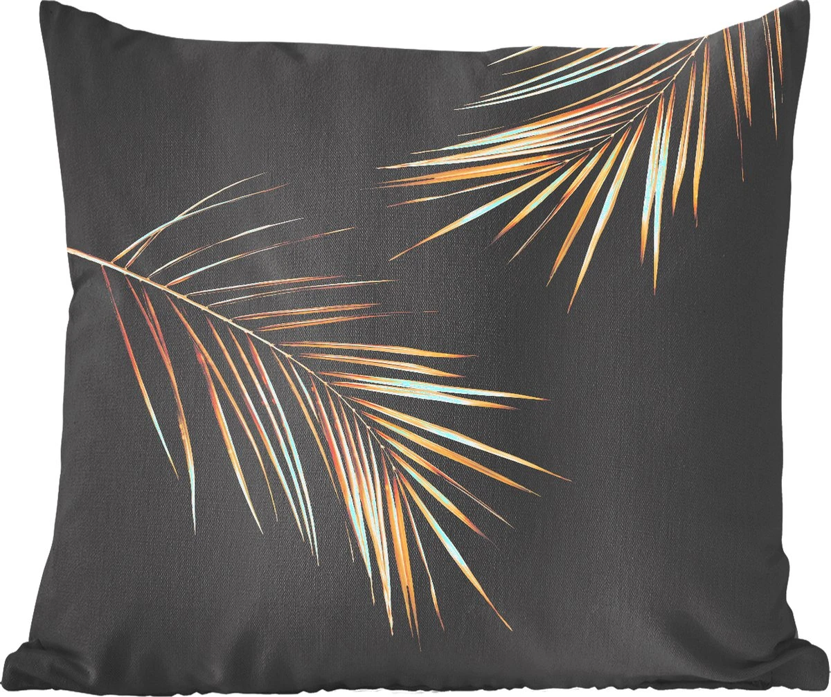 Sierkussens - Kussen - Twee Gouden Bladeren Op Een Zwarte Achtergrond - 40x40 Cm - Kussen Van Katoen 3 Sierkussens - Kussen - Twee Gouden Bladeren Op Een Zwarte Achtergrond - 40x40 Cm - Kussen Van Katoen