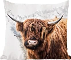 Sierkussens - Kussentjes Woonkamer - 50x50 Cm - Schotse Hooglander - Schotse Koe -Pillowmonkey 1200x1007 82