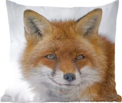 Sierkussen - Vos Portret Sneeuw - Bruin - 45 Cm X 45 Cm
