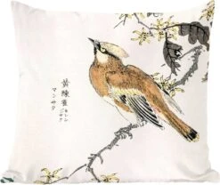 Sierkussens - Kussentjes Woonkamer - 40x40 Cm - Vogel - Tak - Tekens - Japans