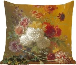 Sierkussen - Stilleven Met Bloemen Van G.j.j Van Os - Multicolor - 60 Cm X 60 Cm