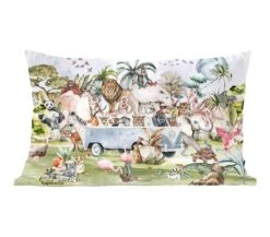 Sierkussens - Kussentjes Woonkamer - 50x30 Cm - Jungle - Bus - Dieren - Kinderen - Planten