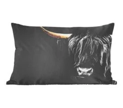 Sierkussens - Kussentjes Woonkamer - 60x40 Cm - Schotse Hooglander - Goud - Vacht - Dieren - Koe