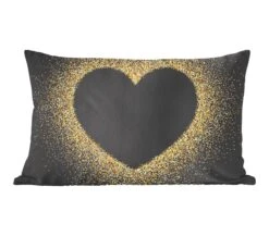 Sierkussens - Kussentjes Woonkamer - 60x40 Cm - Gouden Hart Op Een Zwarte Achtergrond