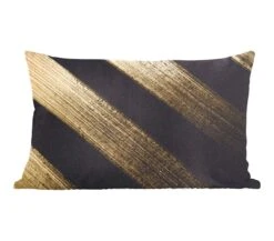 Sierkussens - Kussen - Gouden Verfstrepen Op Een Zwarte Achtergrond - 60x40 Cm - Kussen Van Katoen