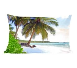 Sierkussen - Palmboom Zee Tropisch - Blauw - 30 Cm X 50 Cm