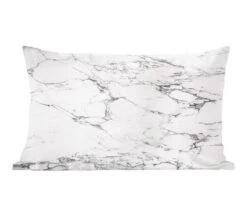 Sierkussens - Kussen - Zwarte Patronen Door Wit Marmer - 50x30 Cm - Kussen Van Katoen