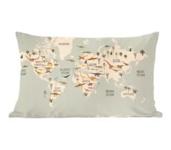 Sierkussens - Kussentjes Woonkamer - 50x30 Cm - Wereldkaart Kinderen - Dino's - Kinderkamer - Jongens - Meisjes - Kinderen