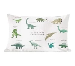 Sierkussens - Kussentjes Woonkamer - 50x30 Cm - Kinderkamer - Kleuren - Dinosaurus - Jongen - Meisje - Kind