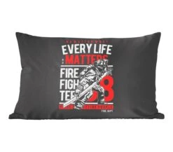 Sierkussens - Kussentjes Woonkamer - 60x40 Cm - Mancave - Brandweer - Vintage - Rood - Zwart