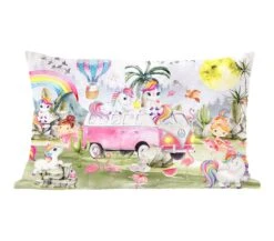 Sierkussens - Kussentjes Woonkamer - 60x40 Cm - Unicorn - Regenboog - Kinderen - Meiden - Auto