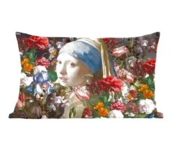 Sierkussens - Kussentjes Woonkamer - 50x30 Cm - Meisje Met De Parel - Johannes Vermeer - Bloemen