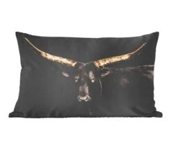 Sierkussens - Kussentjes Woonkamer - 60x40 Cm - Koe - Goud - Zwart