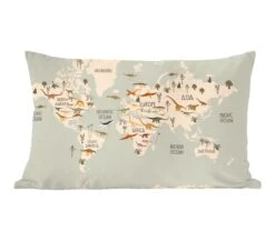 Sierkussens - Kussentjes Woonkamer - 60x40 Cm - Wereldkaart Kinderen - Dino's - Kinderkamer - Jongens - Meisjes - Kinderen
