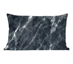 Sierkussens - Kussen - Marmer Textuur Wit Op Zwart - 50x30 Cm - Kussen Van Katoen