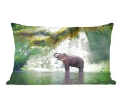 Sierkussens - Kussentjes Woonkamer - 50x30 Cm - Jungle - Olifant - Water