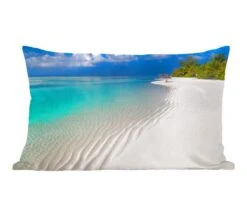 Sierkussens - Kussen - Uitzicht Vanaf Het Tropische Strand Op Het Azuurblauwe Water - 50x30 Cm - Kussen Van Katoen