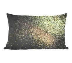 Sierkussens - Kussen - Gouden Glitters Op Een Zwarte Achtergrond - 50x30 Cm - Kussen Van Katoen
