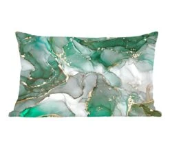 Sierkussens - Kussentjes Woonkamer - 60x40 Cm - Goud - Marmer - Groen - Luxe - Marmerlook - Grijs