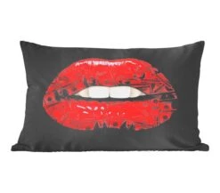 Sierkussens - Kussentjes Woonkamer - 50x30 Cm - Lippen - Geld - Rood