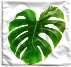 Kussenhoes 40x40 Cm - Groot Botanisch Blad Op Een Blanke Achtergrond - Katoen / Polyester - Voor Binnen