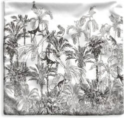 Kussenhoes 45x45 Cm - Jungle - Dieren - Zwart - Wit - Katoen / Polyester - Voor Binnen