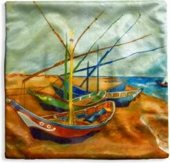 Kussenhoes 45x45 Cm - Vissersboten Op Het Strand - Vincent Van Gogh - Katoen / Polyester - Voor Binnen