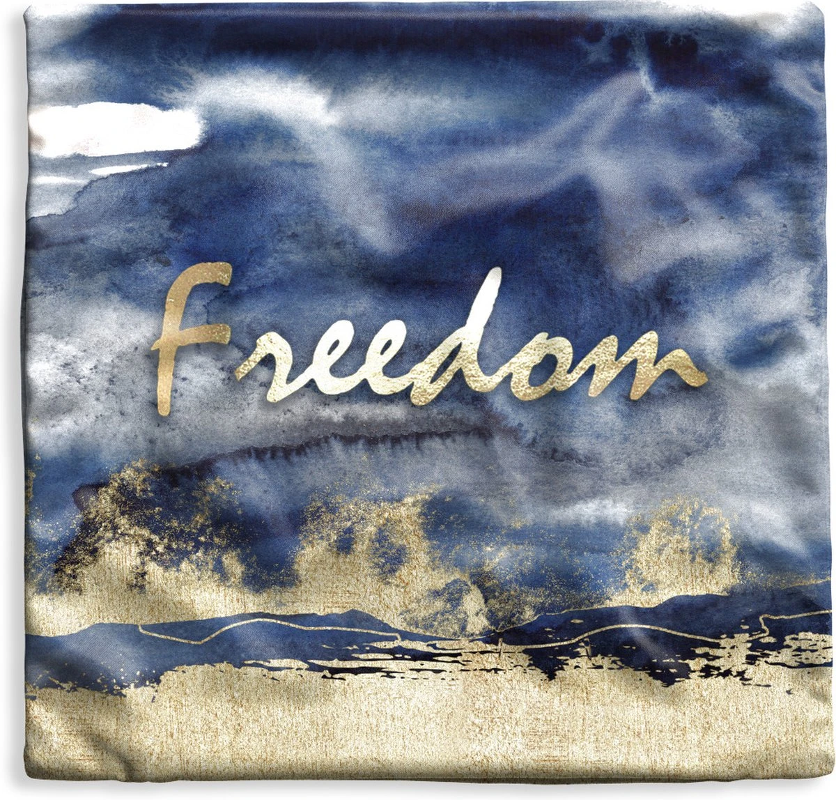 Kussenhoes 50x50 Cm - Quote - Vrijheid - Goud - Zwart - Katoen / Polyester - Voor Binnen