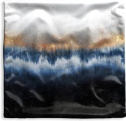 Kussenhoes 50x50 Cm - Abstract - Goud - Luxe - Blauw - Katoen / Polyester - Voor Binnen