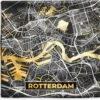 Kussenhoes 60x60 Cm - Kaart - Rotterdam - Goud - Zwart - Katoen / Polyester - Voor Binnen