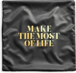 Kussenhoes 40x40 Cm - Quote - Leven - Goud - Zwart - Katoen / Polyester - Voor Binnen