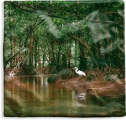 Kussenhoes 50x50 Cm - Reiger - Bos - Meer - Katoen / Polyester - Voor Binnen