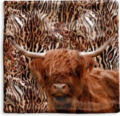 Kussenhoes 50x50 Cm - Panterprint - Dieren - Schotse Hooglander - Katoen / Polyester - Voor Binnen