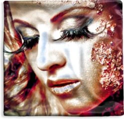 Kussenhoes 40x40 Cm - Vrouw - Goud - Wimpers - Katoen / Polyester - Voor Binnen