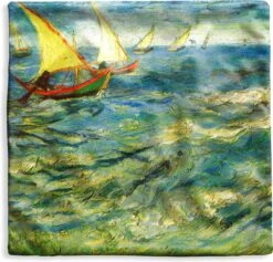 Kussenhoes 45x45 Cm - Vissersboten Op Zee - Schilderij Van Vincent Van Gogh - Katoen / Polyester - Voor Binnen