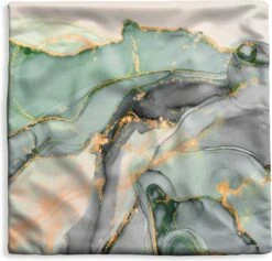 Kussenhoes 40x40 Cm - Goud - Marmer - Groen - Luxe - Glitter - Marmerlook - Katoen / Polyester - Voor Binnen