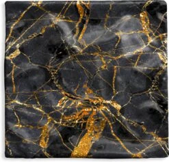 Kussenhoes 50x50 Cm - Marmer - Goud - Zwart - Glitter - Katoen / Polyester - Voor Binnen